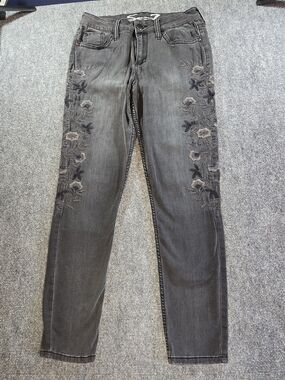 Seven7 Skinny Jeans Womens 12 Gray Floral Embroidered Minimalist Denim